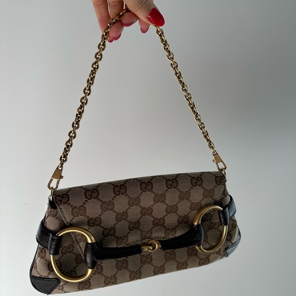 SOLD! Gucci Vintage Tom Ford GG Canvas Monogram Horsebit Chain Bag Brown - Picture 8 of 10